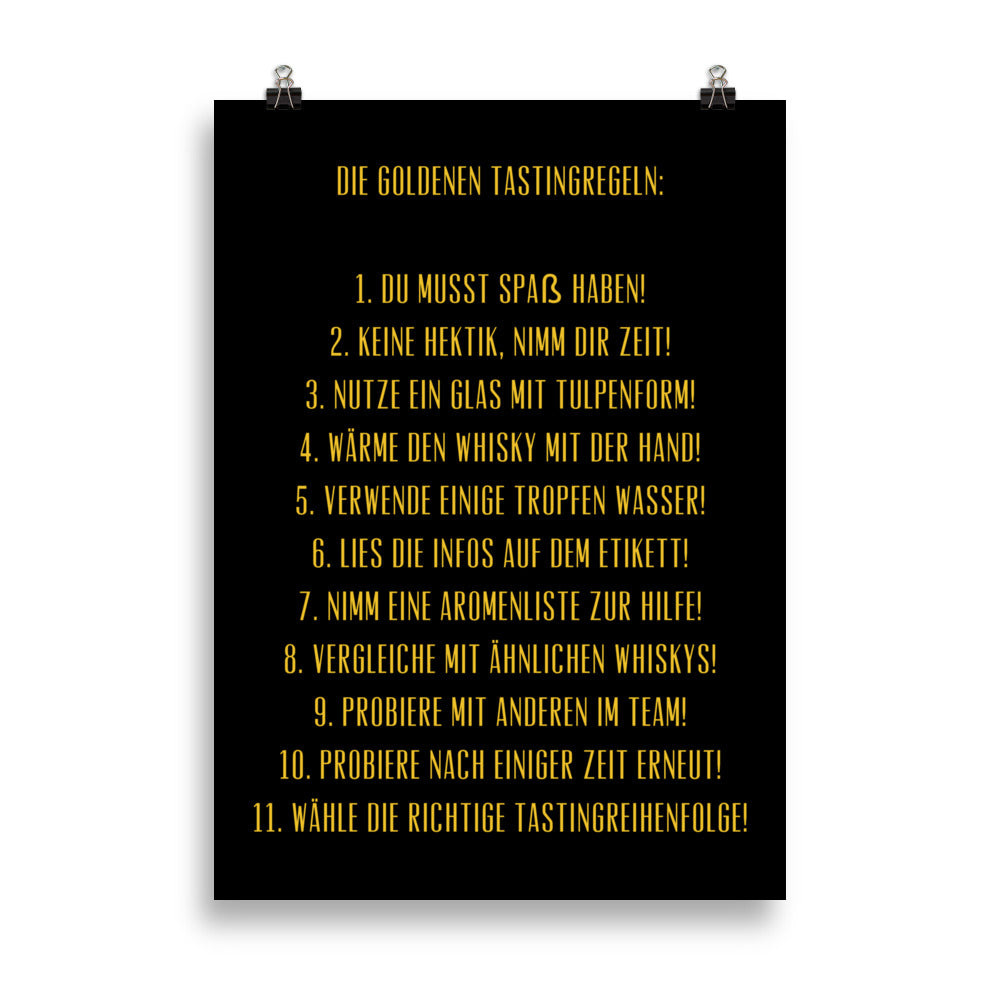 Poster: Die golden Tastingregeln (schwarz/gold und schwarz/weiß und schwarz/türkis) - The Pot Still